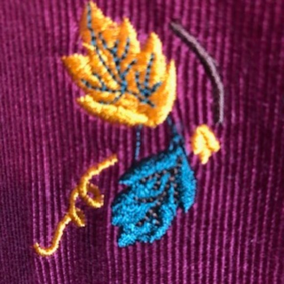 NWOT Vintage Bobbie Brooks Corduroy Shirt Leaf Appliques Maroon Excellent XL - Picture 7 of 7